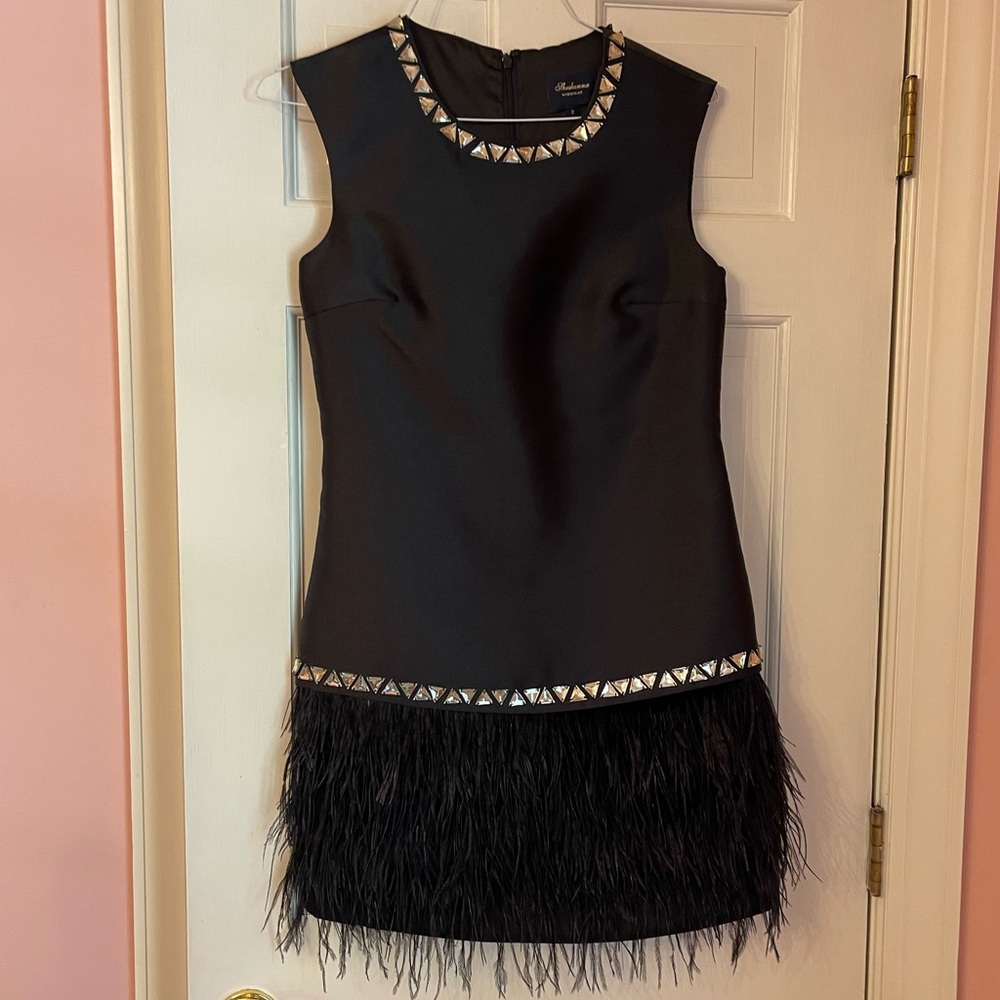 Shoshonna Midnight Label Janessa Black Feather Cocktail/Party Dress Size 2